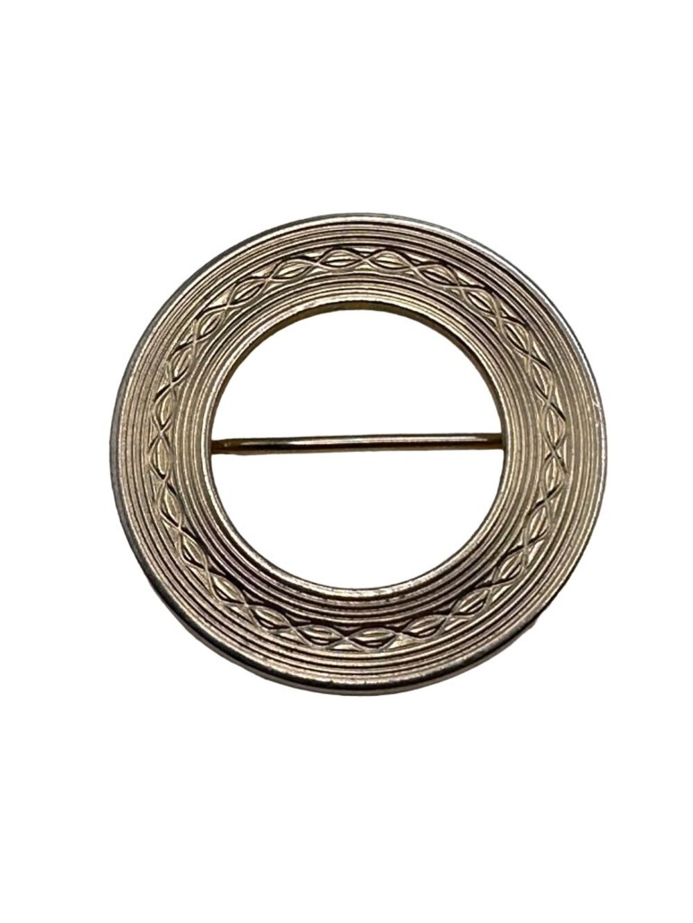 Vintage Pin Brooch Women Gold Toned Textured Wreath Circle Design 1.25" Jewelry